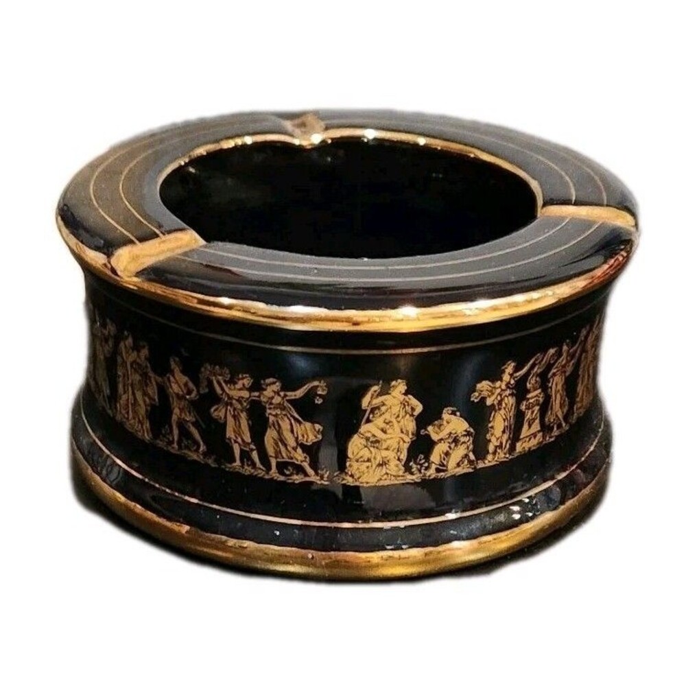 Vintage 24K Gold Porcelain Hand Made In Greece Greek Art Ashtray for Desk/Bar